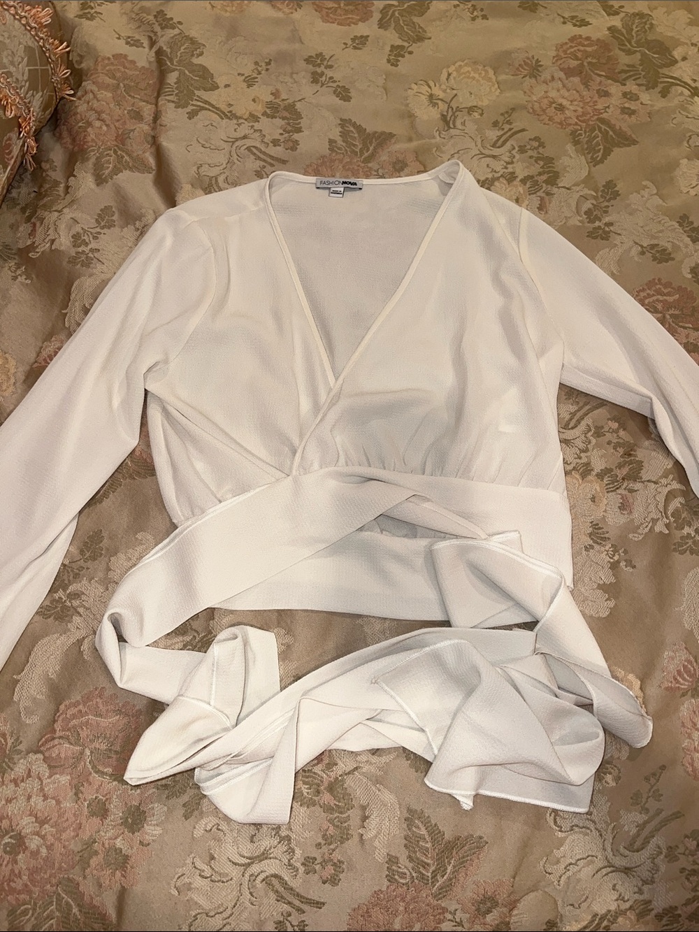 Fashion Nova Ivory Wrap Tie Crop Top